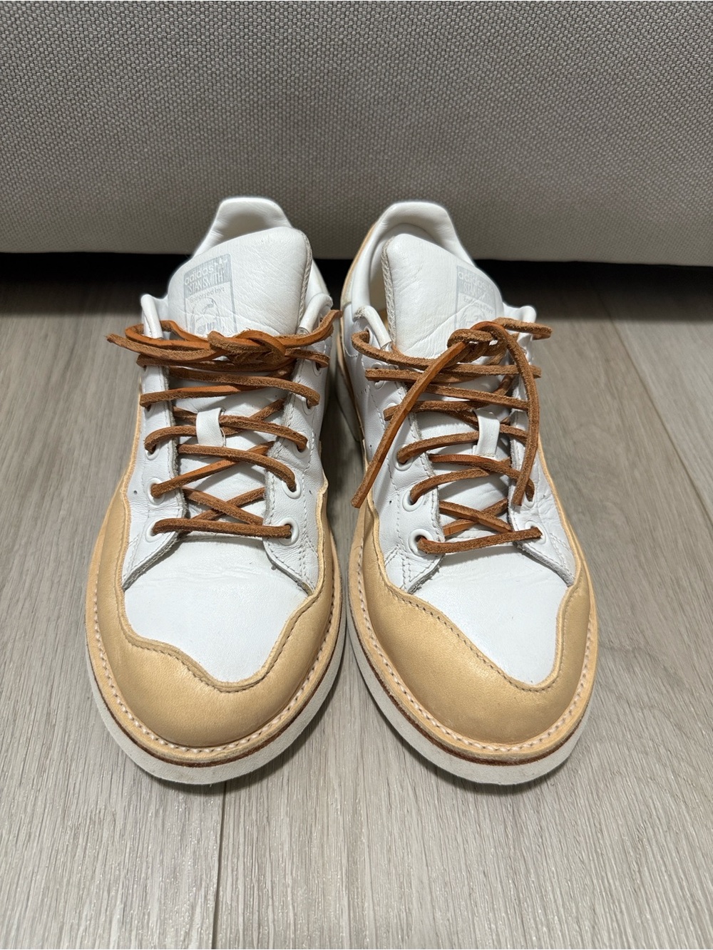 adidas White Leather Sneakers with Tan Overlays